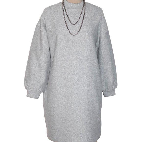 GAP  Grey Fleece Mock neck Long Sleeve  Sweatshirt Dress Size M - Picture 2 of 11